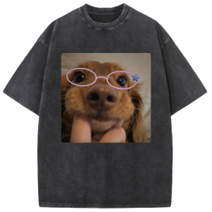 Cute Dog Glasses Washed T-shirt