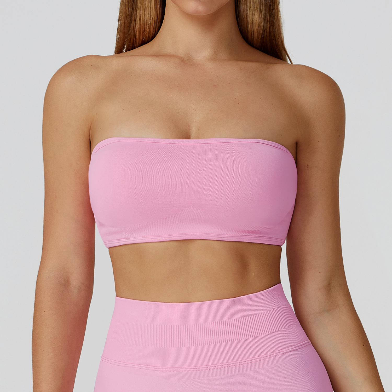 Baby Pink High Stretch Bandeau Sports Bra
