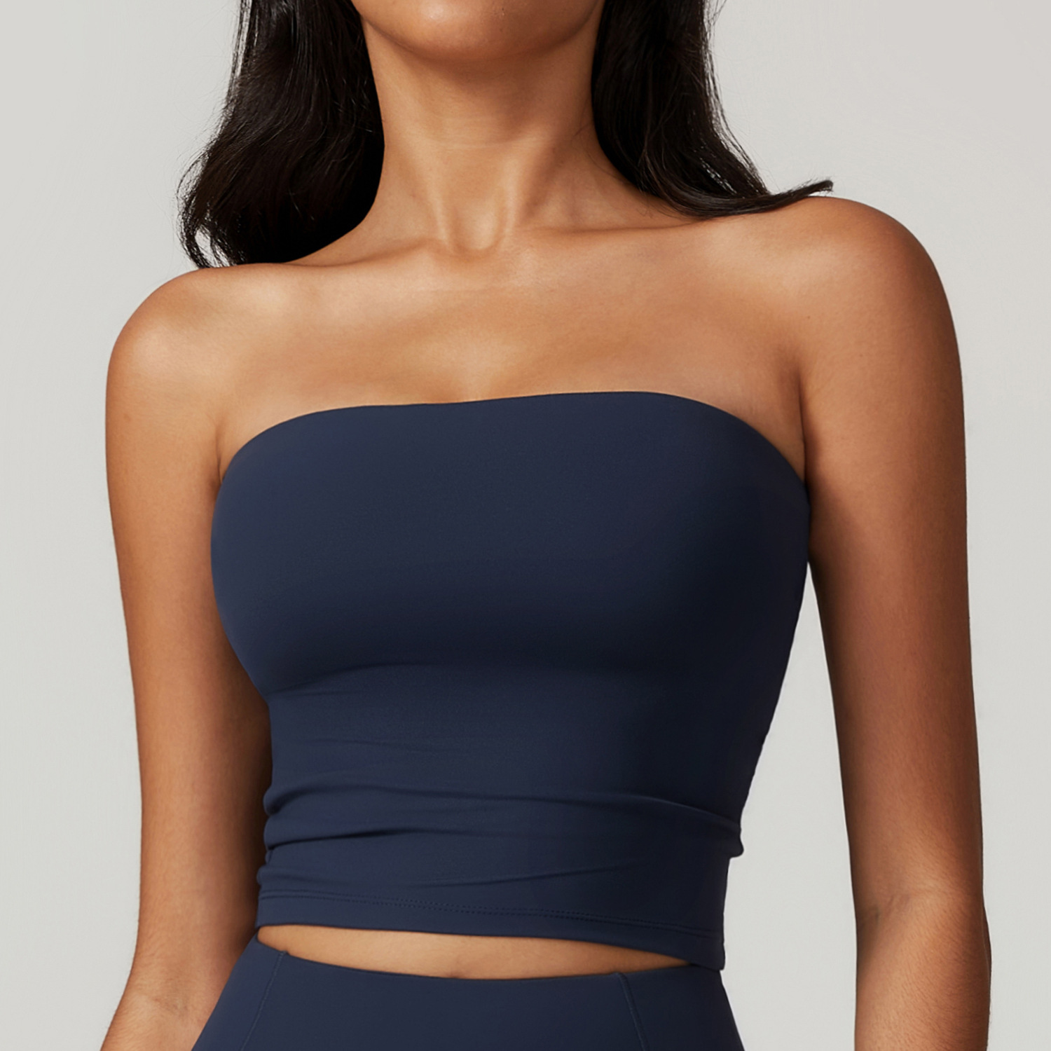 Navy Seamless Strapless Tube Top - Cropped Fit