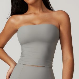 Light Grey Minimalist Strapless Bandeau Top