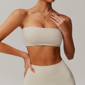 Beige Soft Fabric Strapless Workout Bra