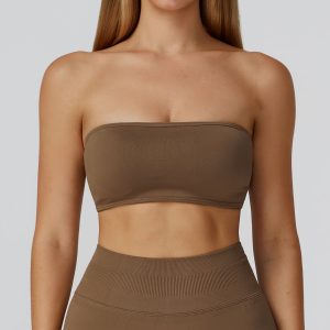 Coffee Brown Strapless Workout Tube Top