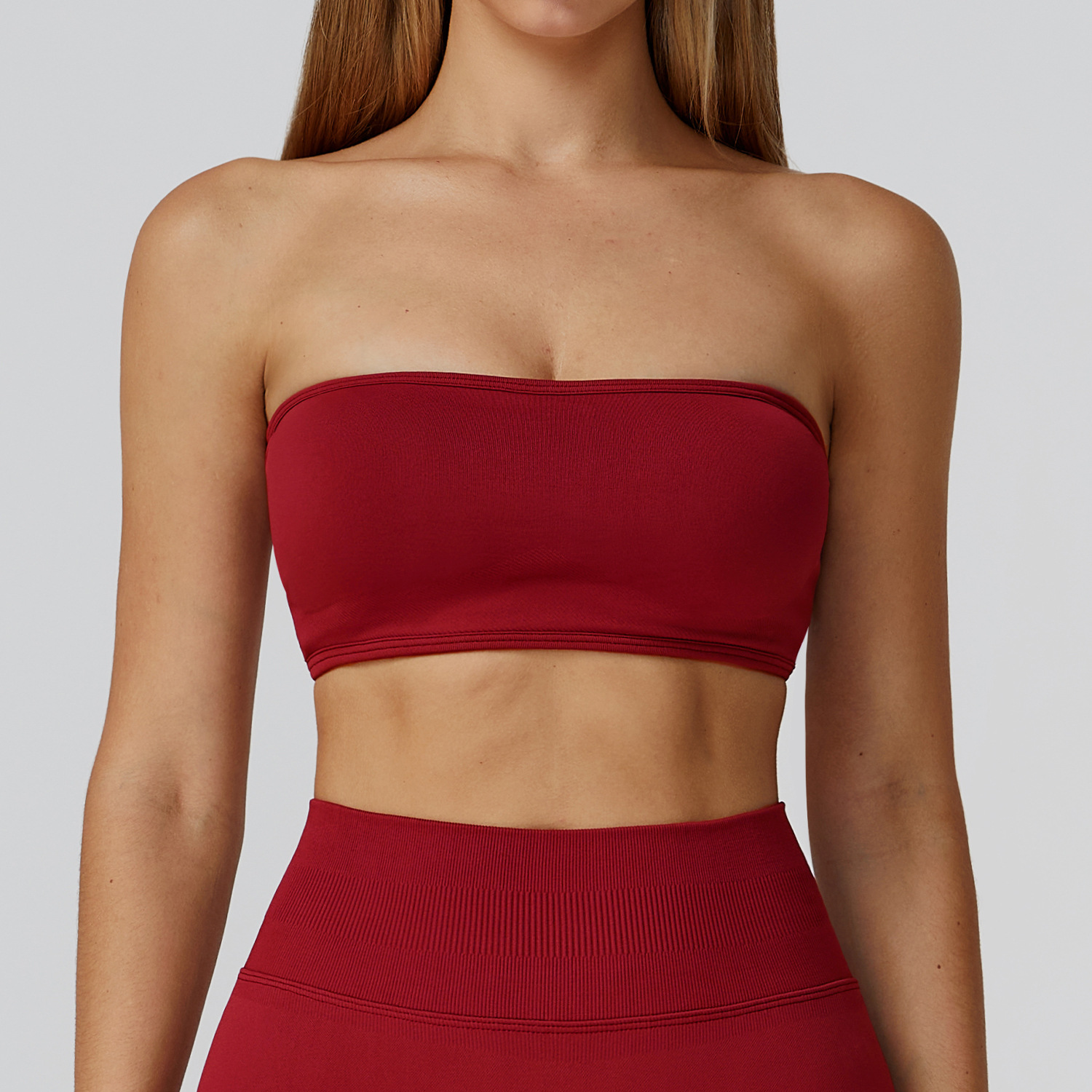 Wine Red Seamless Bandeau Sports Bra