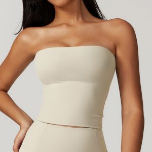 Beige Casual Stretch Bandeau Crop Top