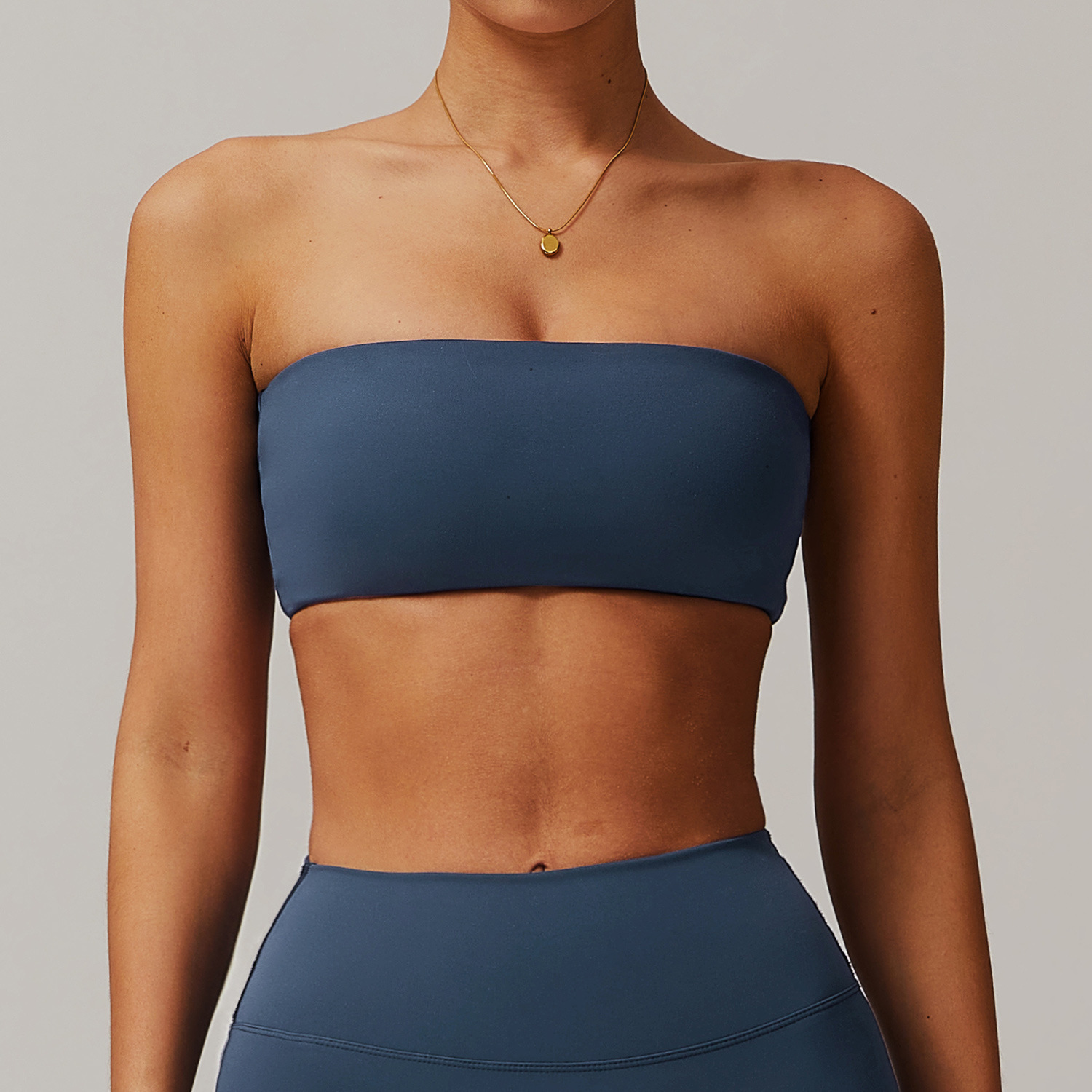 Navy Blue High Support Bandeau Yoga Top